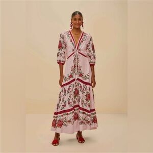 Farm Rio Pink Flower Tapestry Euroflax Maxi Dress